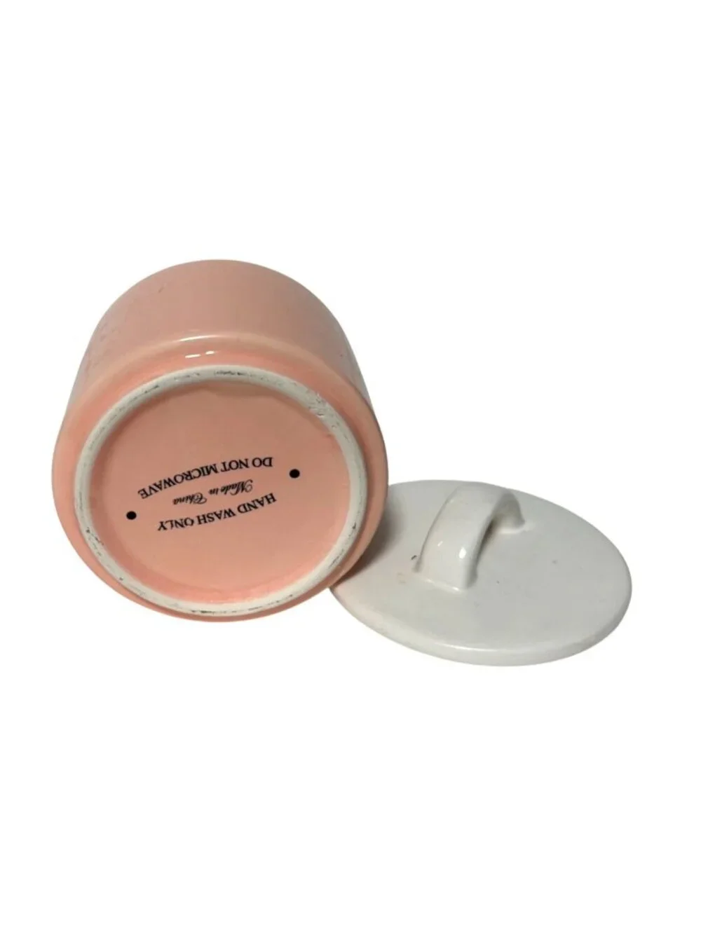 Pink Salt Dish with White Lid Spellout 3 in Diameter